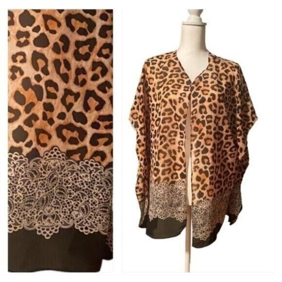 Gold Coast Womens Cheetah‎ Coverup Size Large Wrap Kimono Poncho Bohemian… - Picture 1 of 7